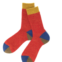 【TMSO-100 Fallen Leaves Hemp Socks】RED size 23㎝〜25㎝ 麻 ウール 綿 1枚目の画像