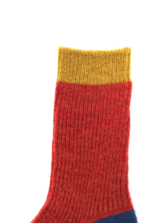 【TMSO-100 Fallen Leaves Hemp Socks】RED size 23㎝〜25㎝ 麻 ウール 綿 2枚目の画像