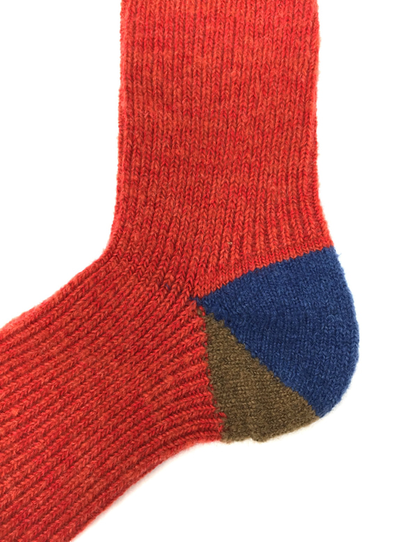 【TMSO-100 Fallen Leaves Hemp Socks】RED size 23㎝〜25㎝ 麻 ウール 綿 3枚目の画像