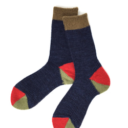 【TMSO-100 Fallen Leaves Hemp Socks】NAVY size 23㎝〜25㎝ 麻 ウール 綿 1枚目の画像