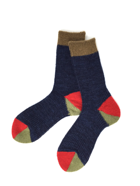 【TMSO-100 Fallen Leaves Hemp Socks】NAVY size 23㎝〜25㎝ 麻 ウール 綿 1枚目の画像