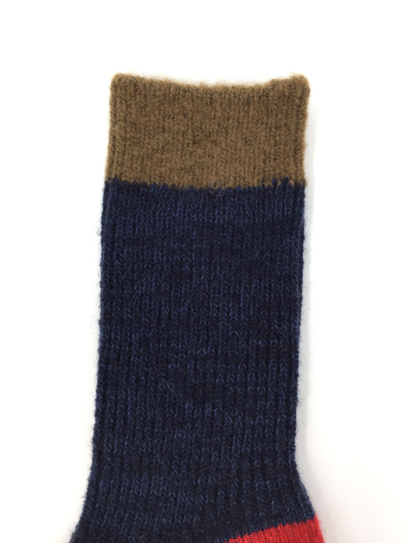 【TMSO-100 Fallen Leaves Hemp Socks】NAVY size 23㎝〜25㎝ 麻 ウール 綿 2枚目の画像
