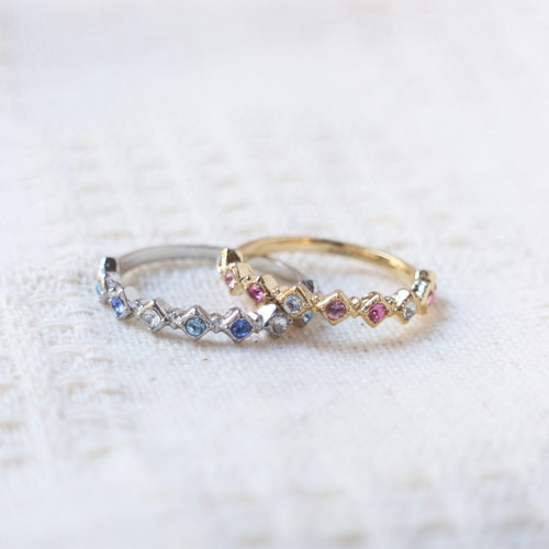 ptハーフエタニティリング　9号 PT950 スクエア ダイヤモンド ハーフエタニティ リング 2.7mm 4