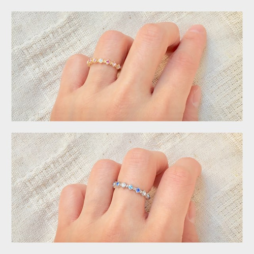 9連＊ハーフエタニティリング（貴和クリスタル使用） 指輪・リング