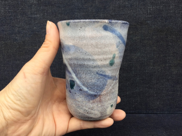 コバルト雲と藁灰釉のカップ 5枚目の画像