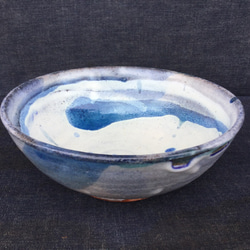 藁灰釉とコバルトの中鉢 1枚目の画像