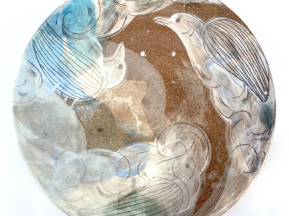 かささぎと雲の大皿　(ブルー) 24cm 8枚目の画像