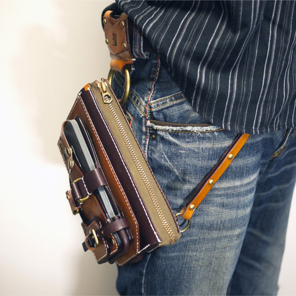 orizontas 05 ウエストバッグ スチームパンク 牛革 ハンドメイド レザー 6枚目の画像