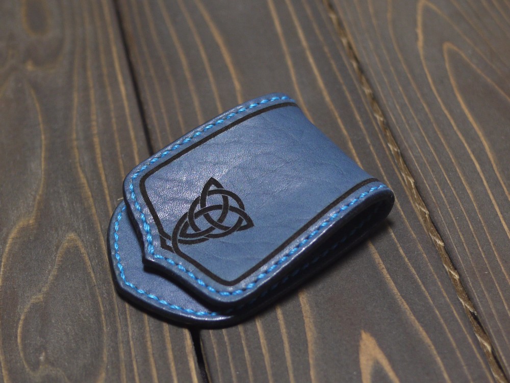 Celtica 01 ケルト文様 コインケース 牛革 ハンドメイド レザー 青