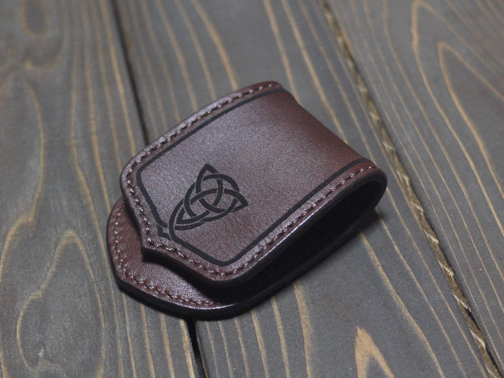 Celtica 01 ケルト文様 コインケース 牛革 ハンドメイド レザー 焦げ茶