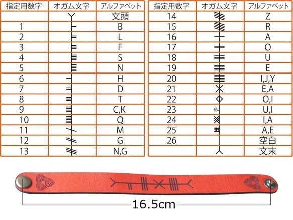 Celtica 03 ケルト文様 オガム文字 ブレスレット 牛革 ハンドメイド レザー  キャメル 5枚目の画像