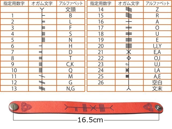 Celtica 03 ケルト文様 オガム文字 ブレスレット 牛革 ハンドメイド レザー  キャメル 5枚目の画像