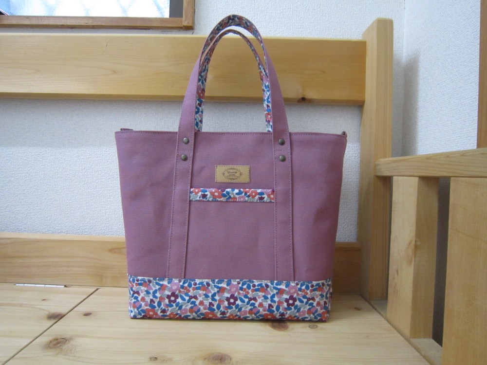 倉敷8号帆布＊リバティラミネート＊トートバック*＊Dカン付＊2WAY＊プラム