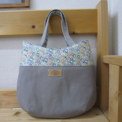 国産8号帆布＊リバティラミネート＊まあるいトートバック＊グレー 2way