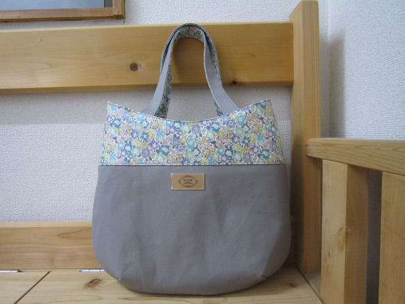 国産8号帆布＊リバティラミネート＊まあるいトートバック＊グレー 2way