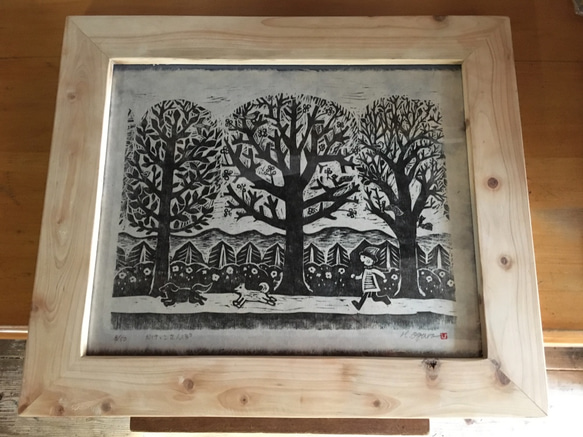 木の枝額縁（中の作品は別売） 角材を使ったシンプルな額縁 A3サイズが