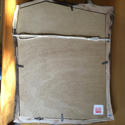 手刷り木版画「だいじなふたば」　和紙に手刷り、ユーカリの枝を樹皮付のまま組んだ額縁とのセット販売、一点物です 5枚目の画像