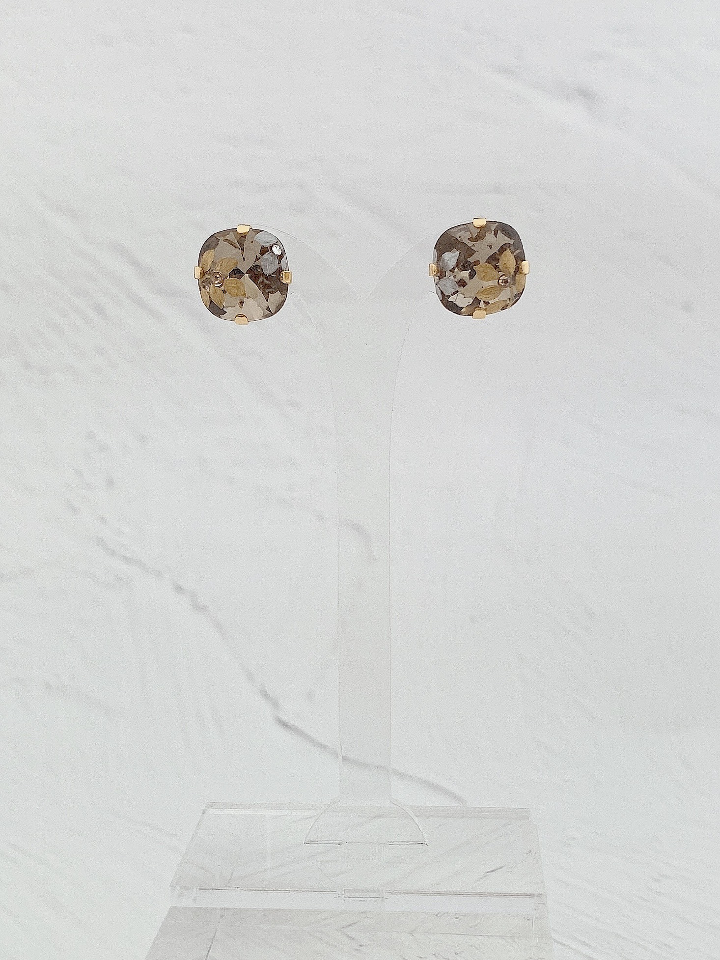 クリスタルリーフピアス/グレージュ