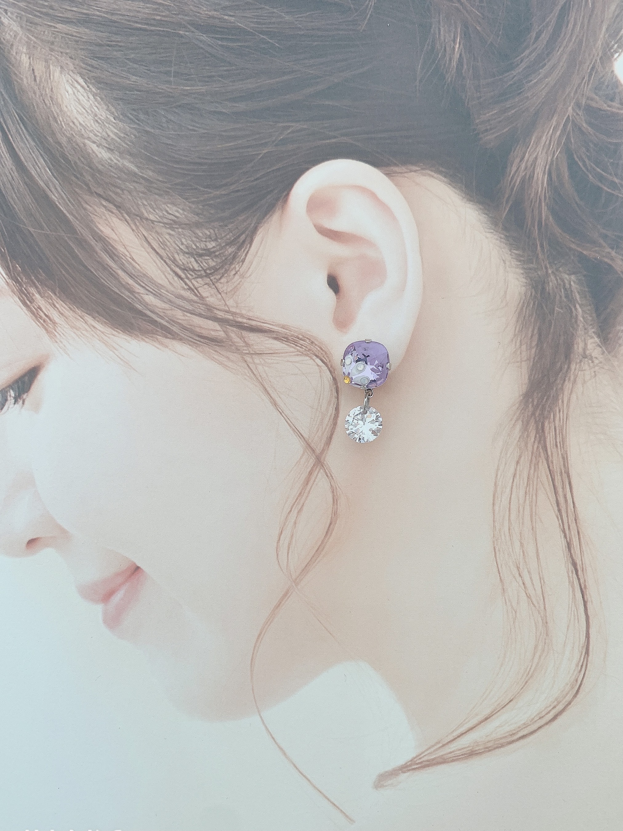 クリスタルマーガレットピアス/ライトパープル