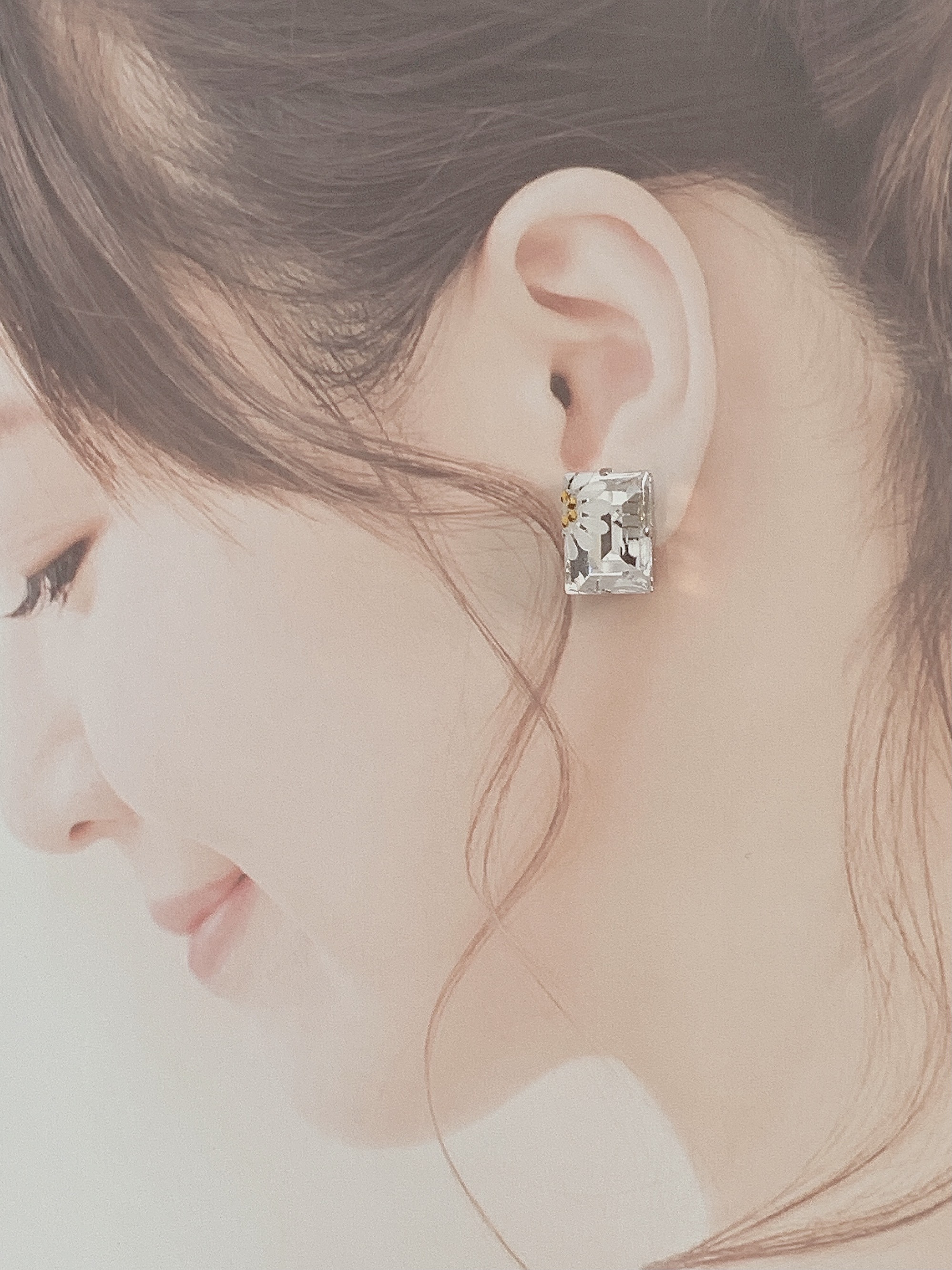 長方形クリスタルマーガレット/ピアス