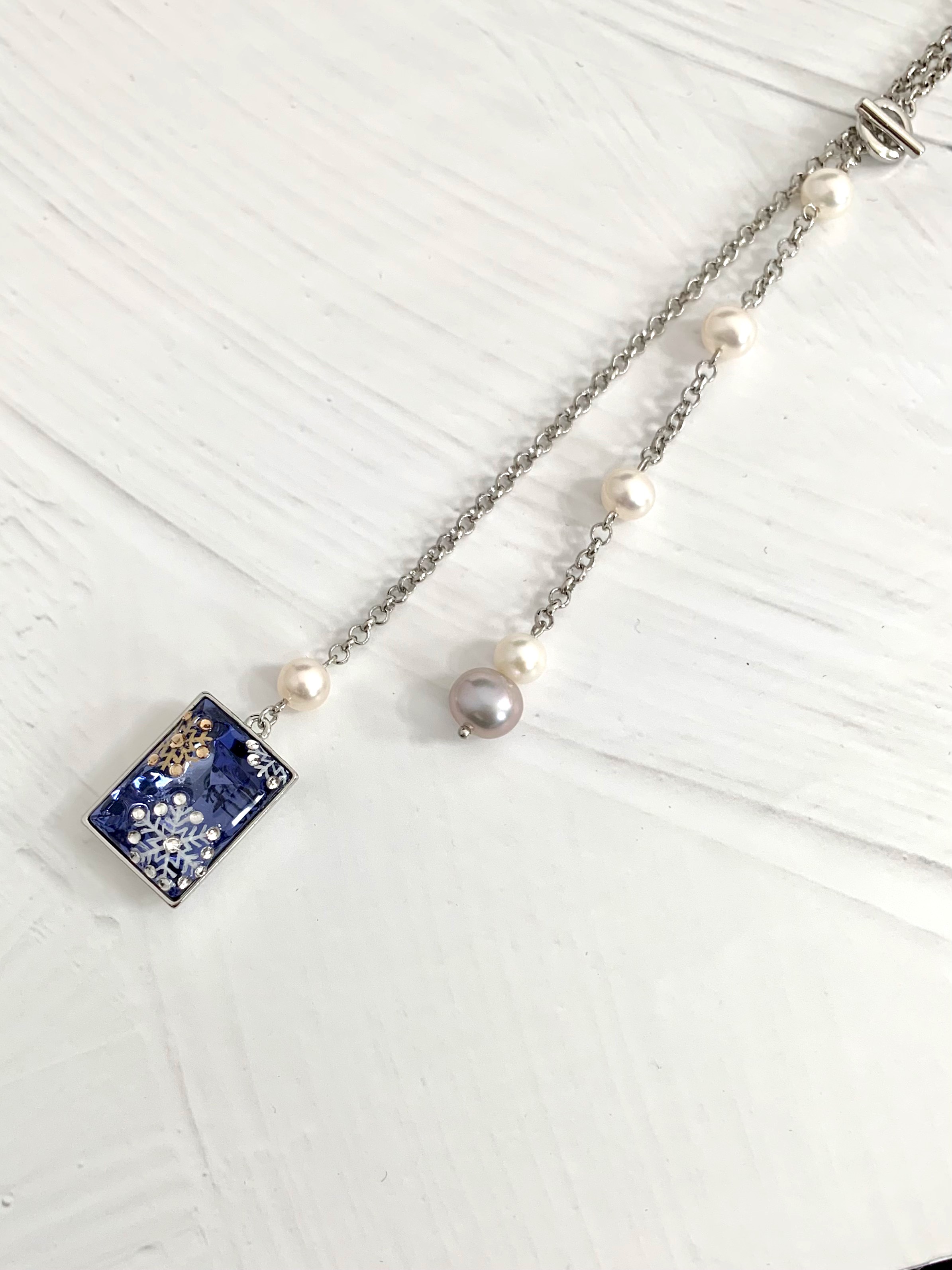 クリスタル長方形ネックレス/ラベンダー