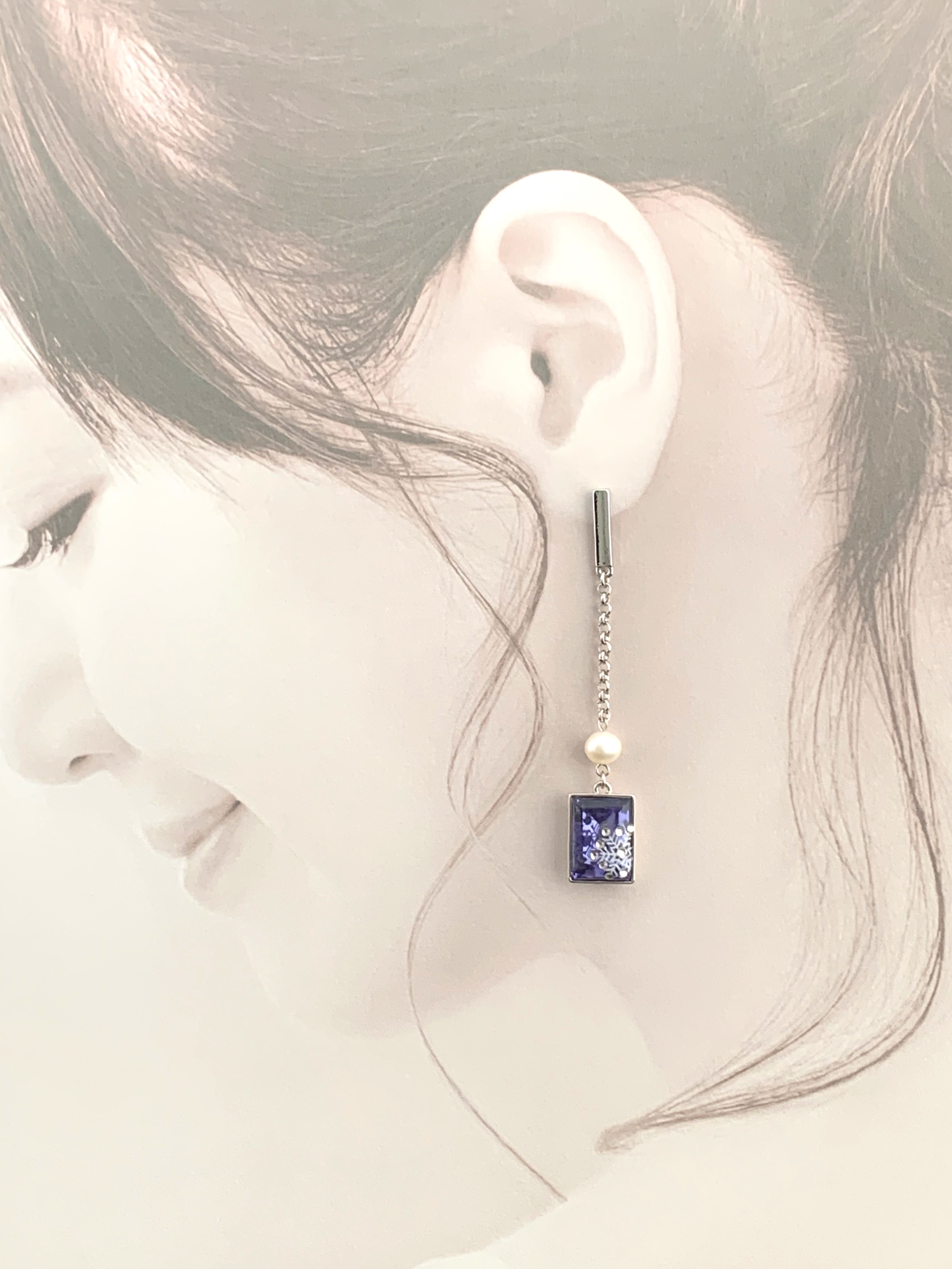 クリスタルロングピアス/ラベンダー