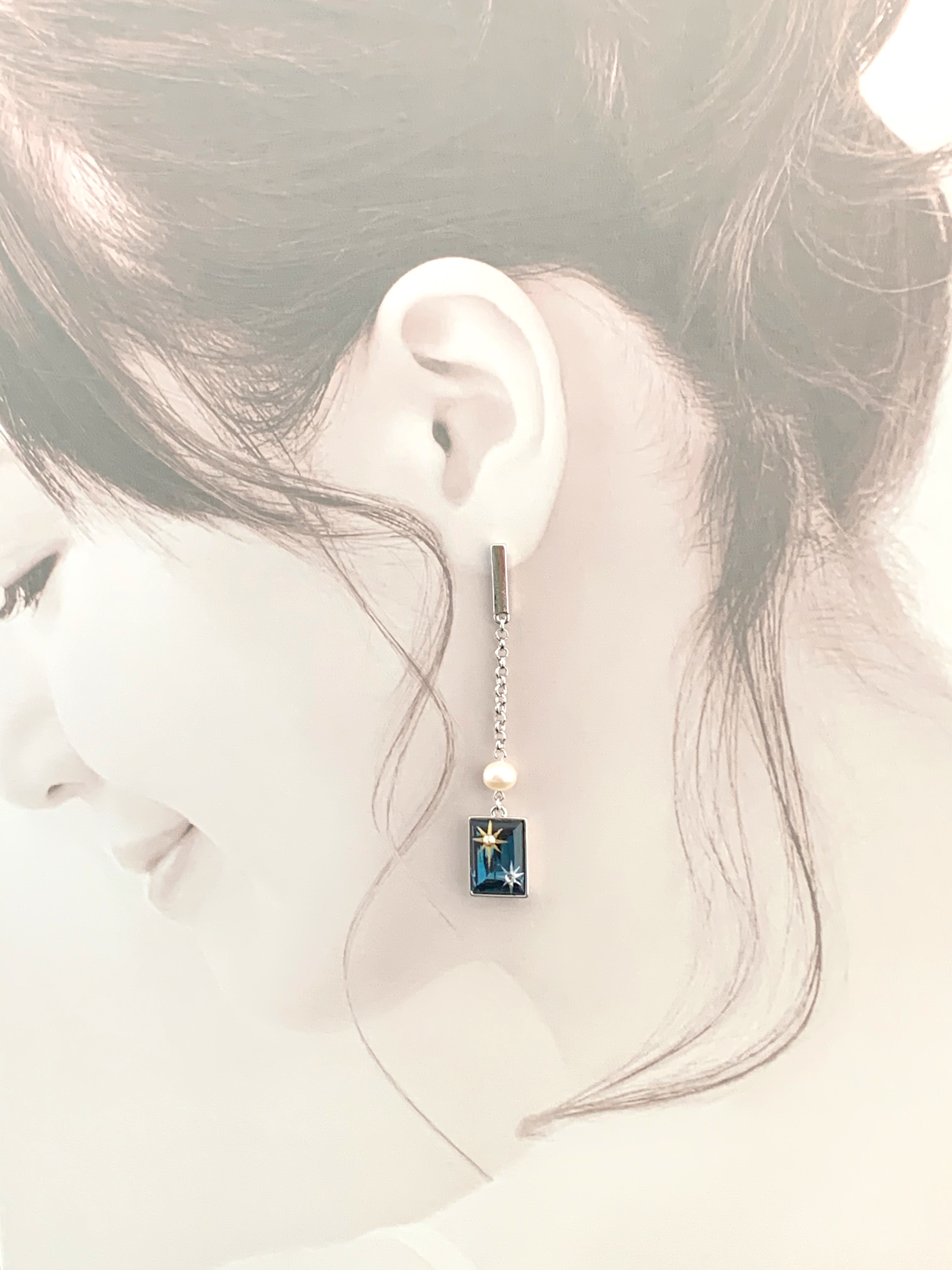 クリスタルロングピアス/ダークブルー