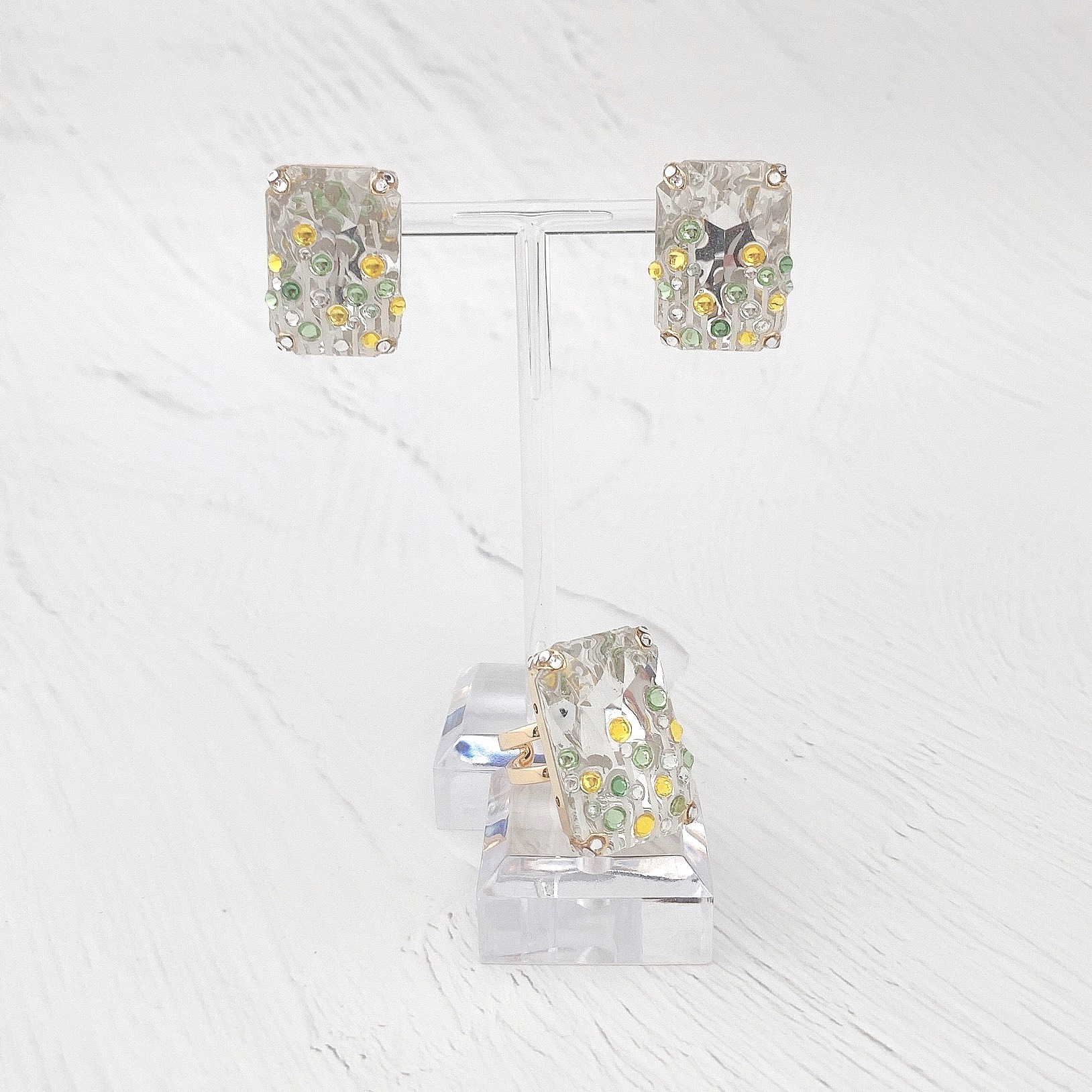 Bigクリスタルピアス／イエロー&グリーン