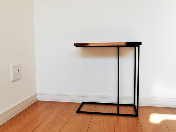 【寄木】コの字型アイアン サイドテーブル 4枚目の画像