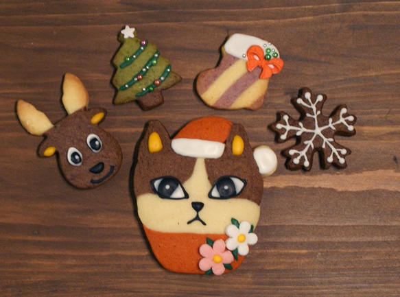 【12/15受注締切】ねこサンタのクリスマスクッキー5種セット 1枚目の画像