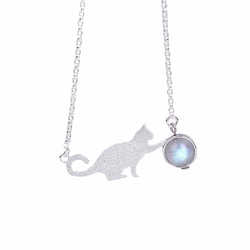 925純銀製のネックレス天然水晶猫 2枚目の画像