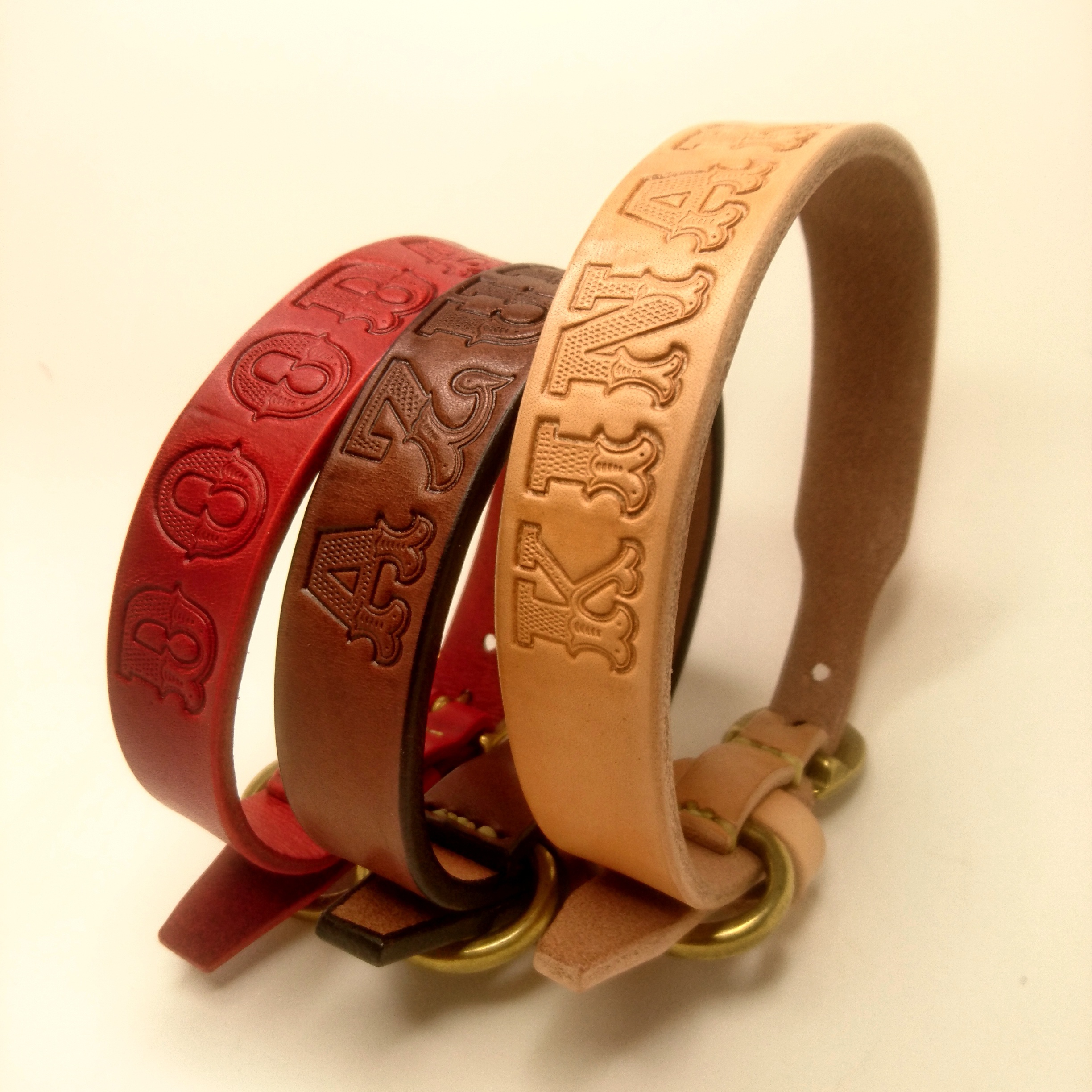 名前刻印　大型犬　本革首輪　36㎝～50㎝　アルファベット　名入れ　名前刻印