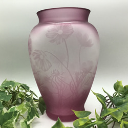 「花器　コスモス」　花瓶　サンドブラスト　ピンク 4枚目の画像
