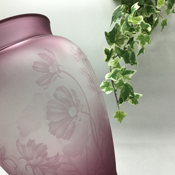 「花器　コスモス」　花瓶　サンドブラスト　ピンク 5枚目の画像