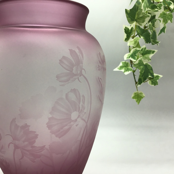 「花器　コスモス」　花瓶　サンドブラスト　ピンク 7枚目の画像