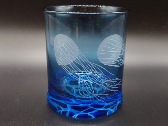 ギヤマンクラゲ」 サンドブラスト ブルー ロックグラス ビアグラス