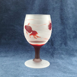 「金魚①」　 サンドブラスト 赤 ミニワイン 1枚目の画像