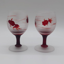 「金魚①」　 サンドブラスト 赤 ミニワイン 8枚目の画像