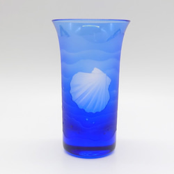 「波と貝」　 サンドブラスト 青 藍色 ひとくちビール 1枚目の画像