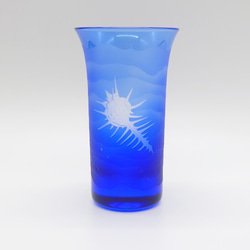 「波と貝」　 サンドブラスト 青 藍色 ひとくちビール 2枚目の画像