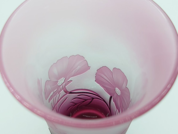 「コスモス(秋桜)」　 サンドブラスト ピンク ひとくちビール 6枚目の画像