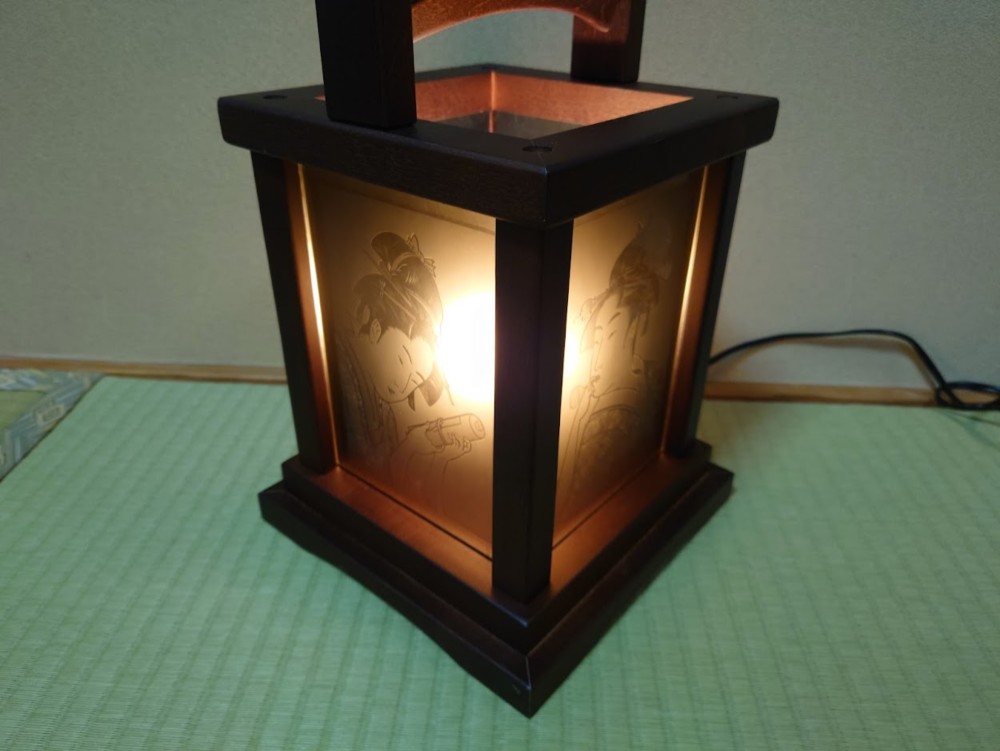 「浮世絵・美人」 サンドブラスト　行燈型ランプ