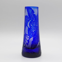 「芭蕉の葉」　一輪挿し　花瓶　サンドブラスト　瑠璃色 1枚目の画像