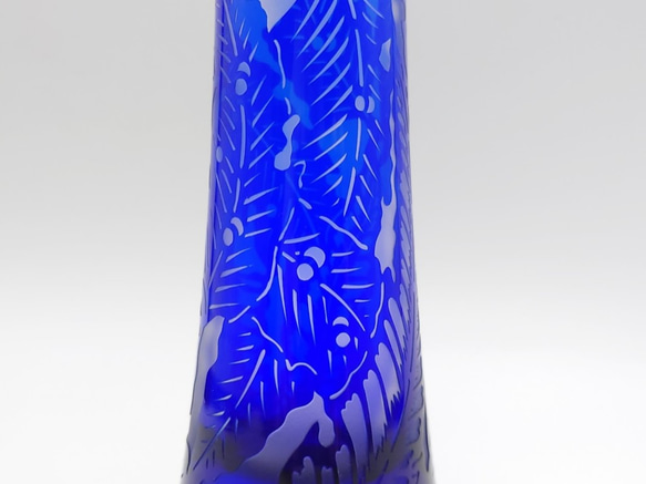 「芭蕉の葉」　一輪挿し　花瓶　サンドブラスト　瑠璃色 6枚目の画像