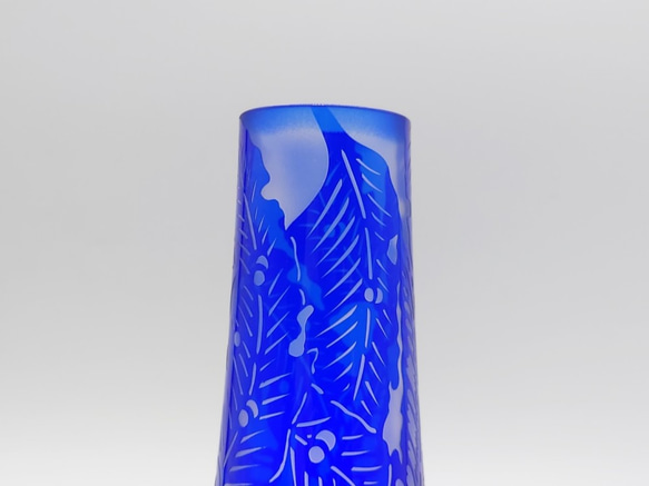 「芭蕉の葉」　一輪挿し　花瓶　サンドブラスト　瑠璃色 7枚目の画像