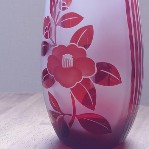 椿咲く」 花器 花瓶 サンドブラスト 赤 一輪挿し・花瓶・花器 恋する 