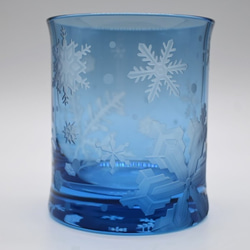 「雪の結晶 B」 サンドブラスト ブルー ロックグラス　インディゴブルー 4枚目の画像