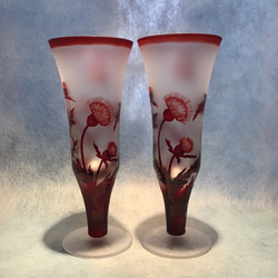 【sold out】「あざみ」 ペア アザミ サンドブラスト 赤 ワイングラス 2枚目の画像