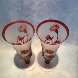 【sold out】「あざみ」 ペア アザミ サンドブラスト 赤 ワイングラス 3枚目の画像
