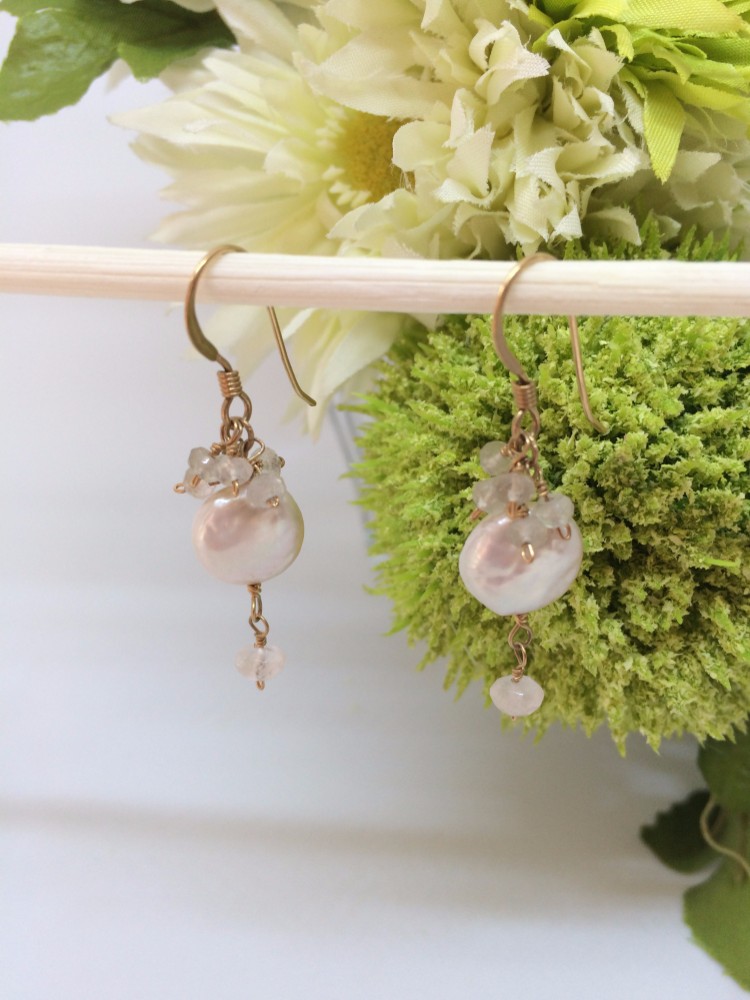 コインパール＆ローズクォーツ☆K14GF ピアス 6,004円